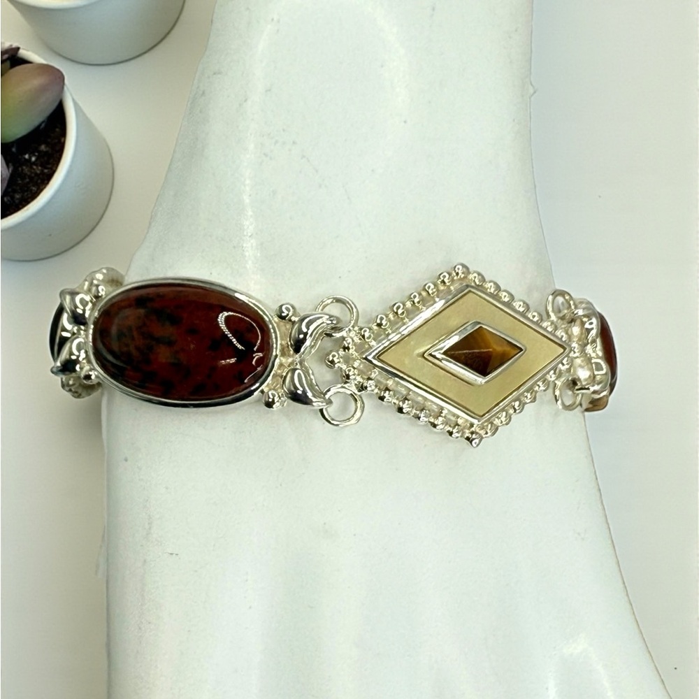 Whitney Kelly Sterling Silver Multi-Stone Beaded Frame Toggle Bracelet 7.5” - Picture 10 of 17